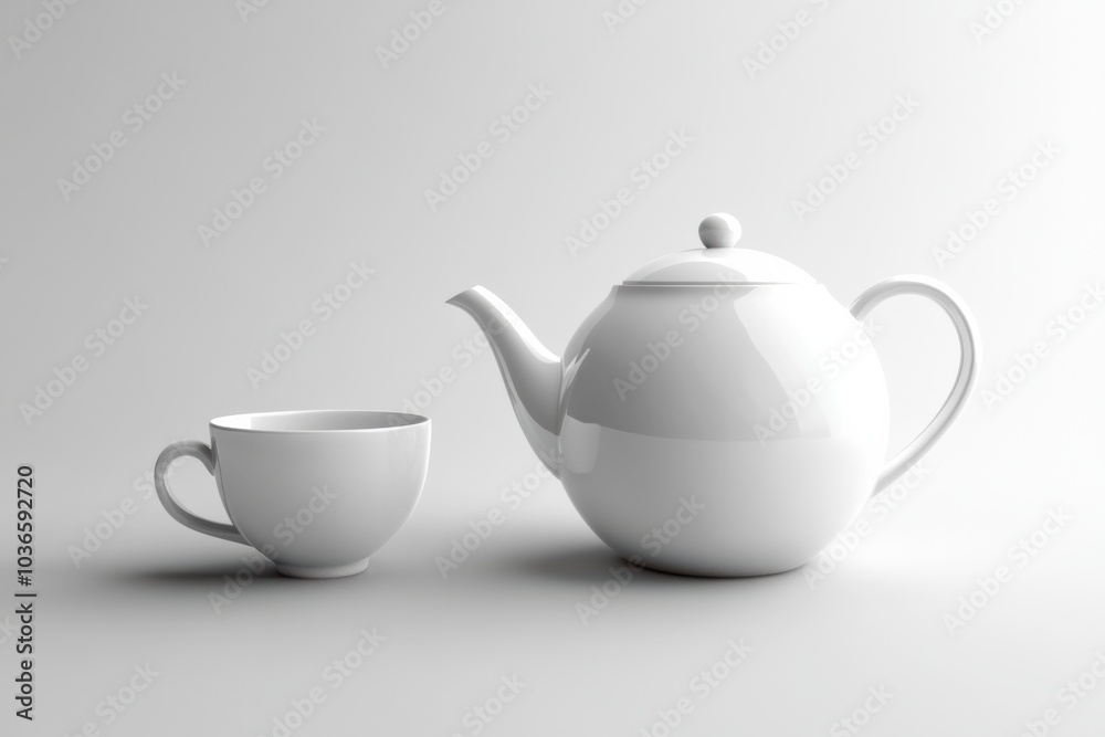 Poster a charming white tea kettle sits beside a matching cup, presenting a tranquil setting ideal for enjo
