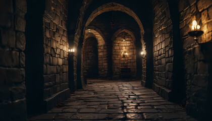 Fototapeta premium Dark and creepy gothic castle background, hyper detail