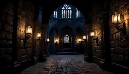 Dark and creepy gothic castle background, hyper detail