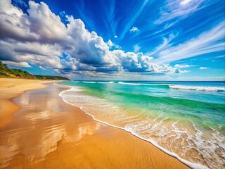 Obraz premium Dive into a beach paradise where the ocean glistens with crystal clarity, capturing every detail.
