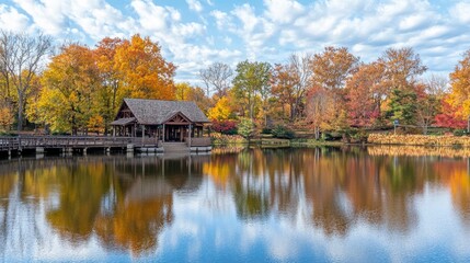 Obraz premium Serene Autumn Scene by the Lake with Colorful Foliage