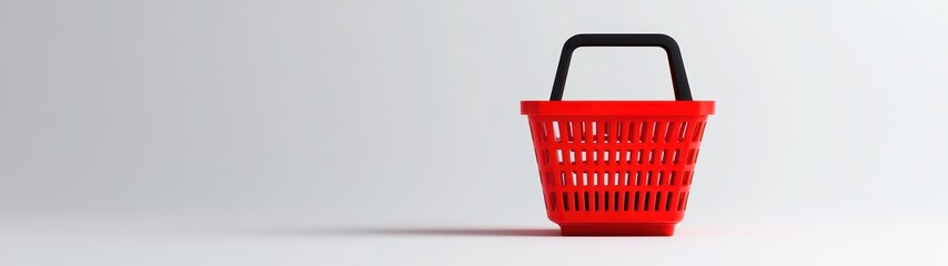 Fototapeta premium Red food basket with a black handle, perfect for serving snacks, picnics, or decorative displays, combining style and functionality.