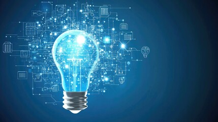 Bright Idea with Digital Connections and Blue Background