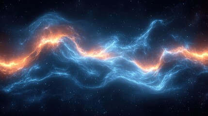 Colorful cosmic nebula with swirling gases illuminated by bright orange and blue hues in the vast expanse of space