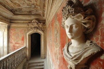 Ancient bust guarding the entrance of a manor