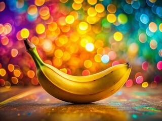 Capture a realistic banana against an enchanting backdrop of blurred lights.