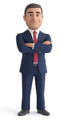 Obraz premium A man in a suit and tie is smiling and standing with his arms crossed