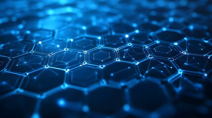 Fototapeta premium Abstract Blue Hexagon Pattern with Glowing Lines and Points