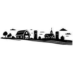 Farm Scene in Fall Silhouette