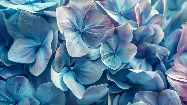 A close-up view of light blue hydrangea petals in full bloom