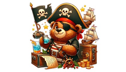 Whimsical Pirate Bear Illustration