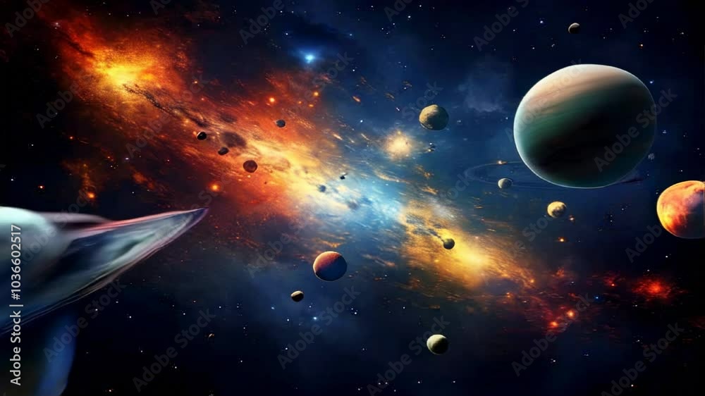 Wall mural abstract space background with planets and solar system.