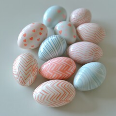 Obraz premium Whimsical Easter Egg Collection with Intricate Thin Line Patterns on White Background