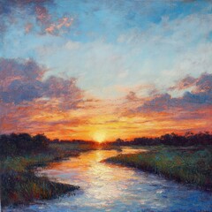 . Sunset over serene landscape