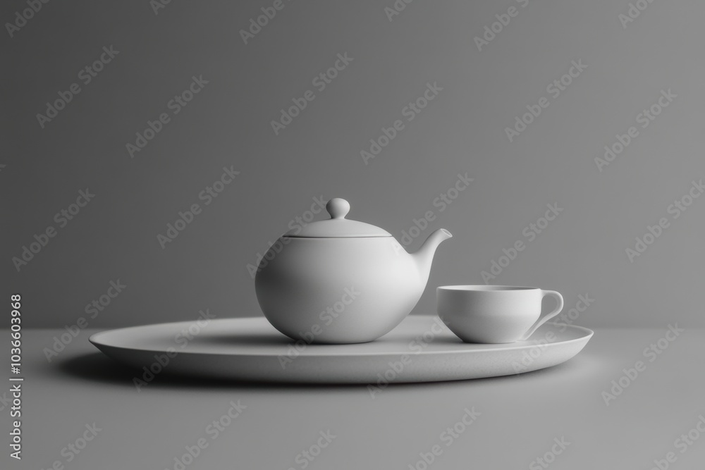Poster a teapot and a delicate cup sit gracefully on a tray, showcasing a harmonious blend of simplicity an
