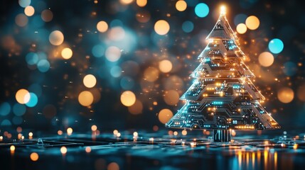 Futuristic holiday tree with a radiant circuit design