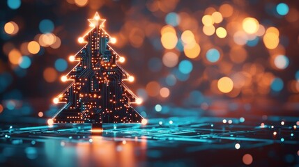 Circuit Christmas tree with illuminated star on top.