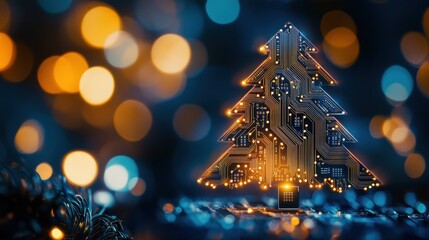 Circuitry Christmas tree with radiant LED display.
