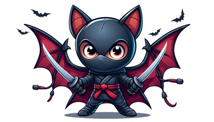 White Background Ninja Bat Illustration