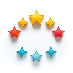 Obraz premium Colorful star plushies arranged in semi-circle on white background