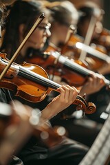 A team of musicians playing together in an orchestra, showcasing teamwork and harmony.