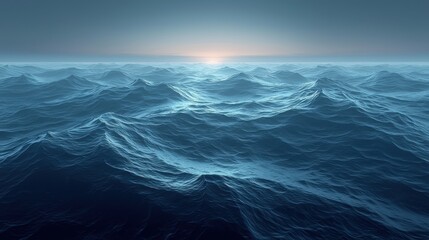 Fototapeta premium Calm ocean waves under a serene twilight sky reflecting the early morning light at dawn