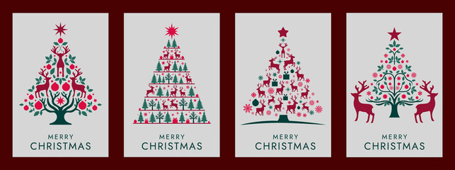 Christmas Cards with Elegant Reindeer Tree Designs