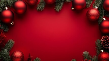 A red background with a bunch of red Christmas ornaments