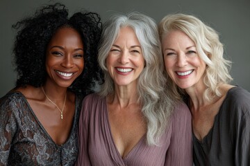 Three happy and confident women embracing their aging bodies, Generative AI