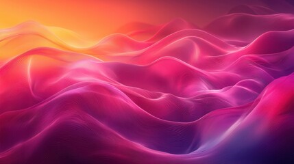 Obraz premium Surreal landscape of flowing waves in vivid colors during sunset with gradients of purple, pink, and orange hues
