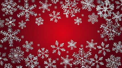 White Snowflakes Scattered On Red Background