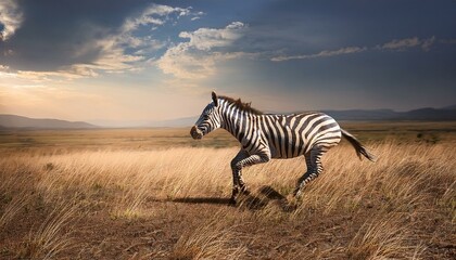 Fototapeta premium In the distance, a herd of zebras can be seen moving gracefully. 