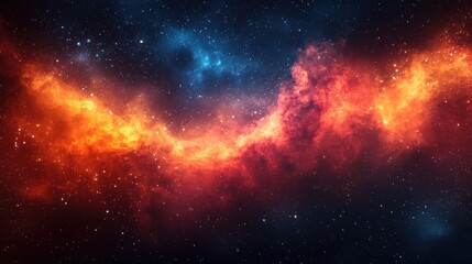 Stunning cosmic nebula illuminated by vibrant orange and blue hues against the backdrop of the...