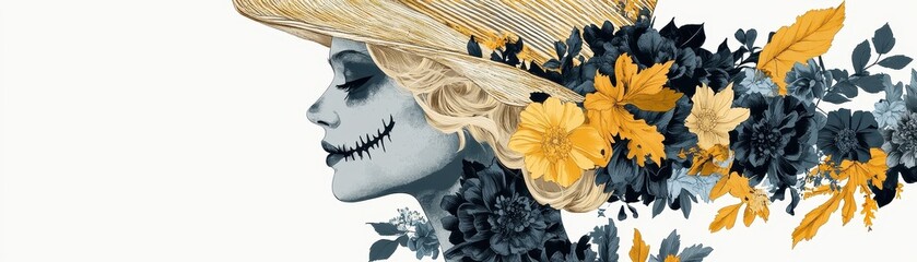 A digital illustration of a woman's face. The overall effect is a beautiful the Halloween woman's face and hair