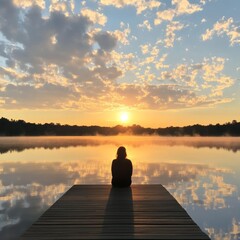 Serene Silhouette of a Person Sitting on a Dock