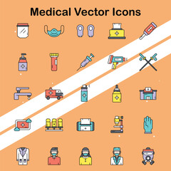 Collection of medical icons depicting healthcare and medical tools suitable for health and wellness themes.