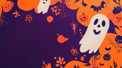A Halloween themed background with a ghost and bats