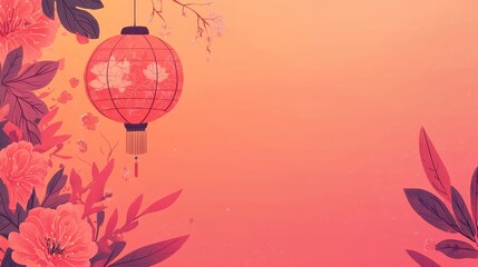 Obraz premium A vibrant illustration featuring a red lantern and floral elements against a gradient background.