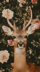 Obraz premium A deer wild animal surrounded by beautiful flowers