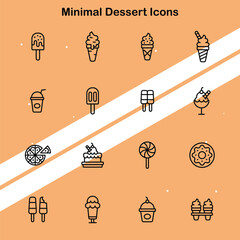 Set of minimal dessert icons depicting sweet treats and confections suitable for food and culinary themes.