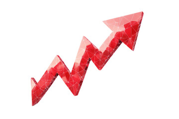 A contemporary red upward arrow graph indicating an upward movement, characterized by clean lines and a clear directional flow. The cut-out effect provides a modern touch