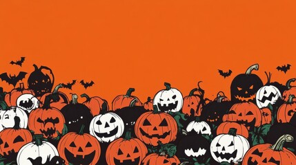 A Halloween scene with pumpkins and bats