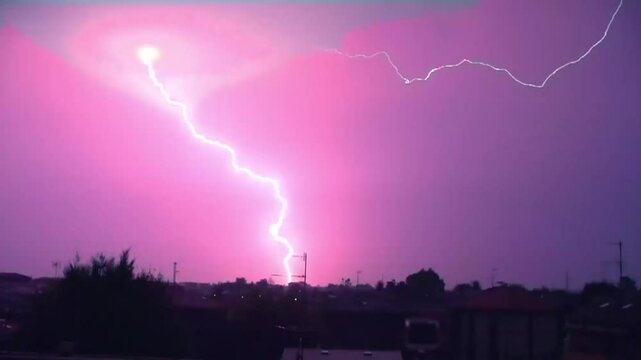 Epic thunderstorm moving clouds at night with lightning. Storm sky timelapse  