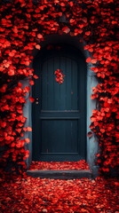 An autumn nature background with colorful leaves in a vintage color open door