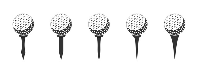 set of golf tee designs, various shapes with golf balls, editable vector eps 10