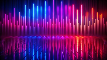 Background of an empty show scene. Ultraviolet abstract background. Geometric Neon Shapes, Equalizer. equalizer chart in ultraviolet spectrum. 