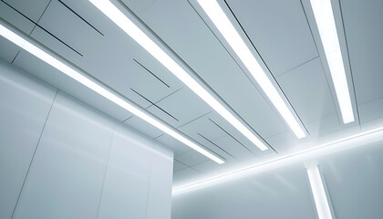 Obraz premium White ceiling with modern lighting in room, low angle view