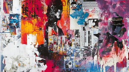 Abstract background of collage of old colorful paper of the town country