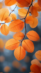 Obraz premium Orange fall leaves in park, autumn natural background