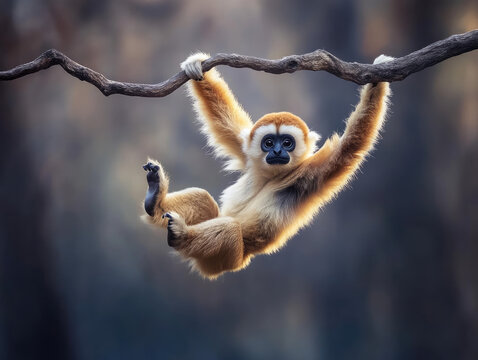 Agile Gibbon Swinging from a Branch with Dynamic Motion